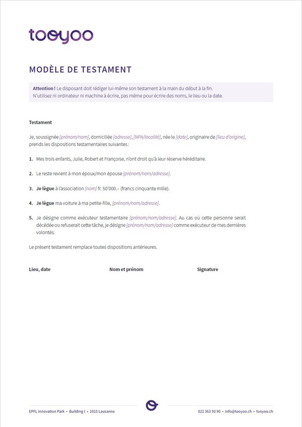 Testament · Modèles & Assistants · tooyoo